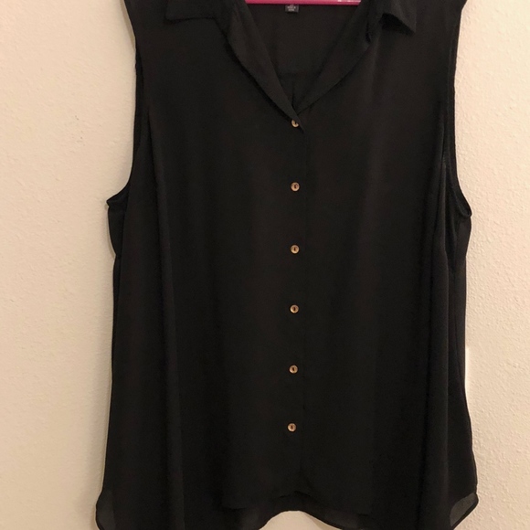 Black button down dress shirt; sleeveless - Picture 1 of 5